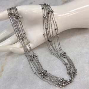 Silver Multi-strand Station Toggle Clasp Necklace